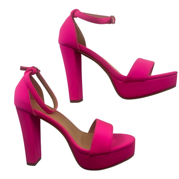 Hot pink chunky 4.5 heel,Ankle strap,Open toe, size 7, New - Picture 11 of 11